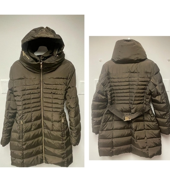 Michael Kors Coat Jacket Puffer Hood Hood Detachable Chocolate Brown Gold Size L - Picture 2 of 16